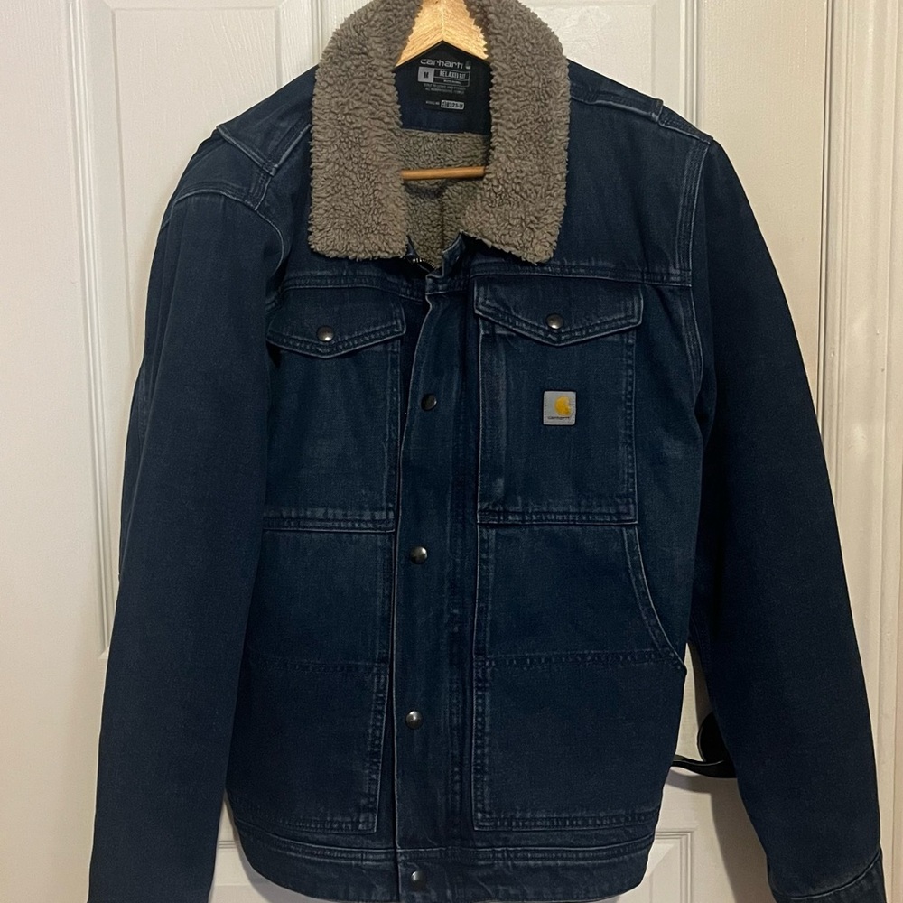 Carhartt Men's Dark Blue Jacket with Sherpa Collar